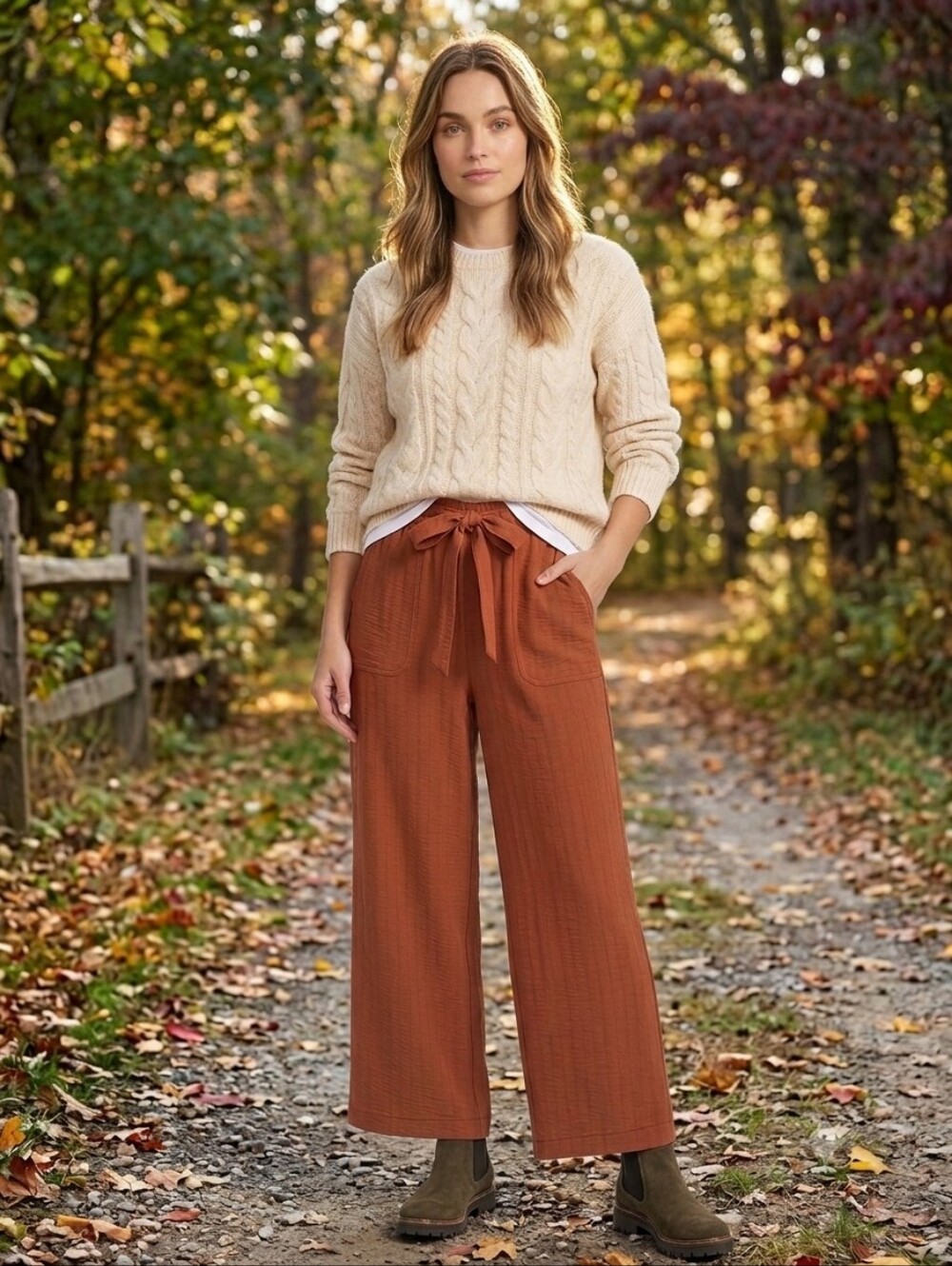 SOHO Rust Terracotta Wide Leg Pants Petite Large PL Pull On Waist